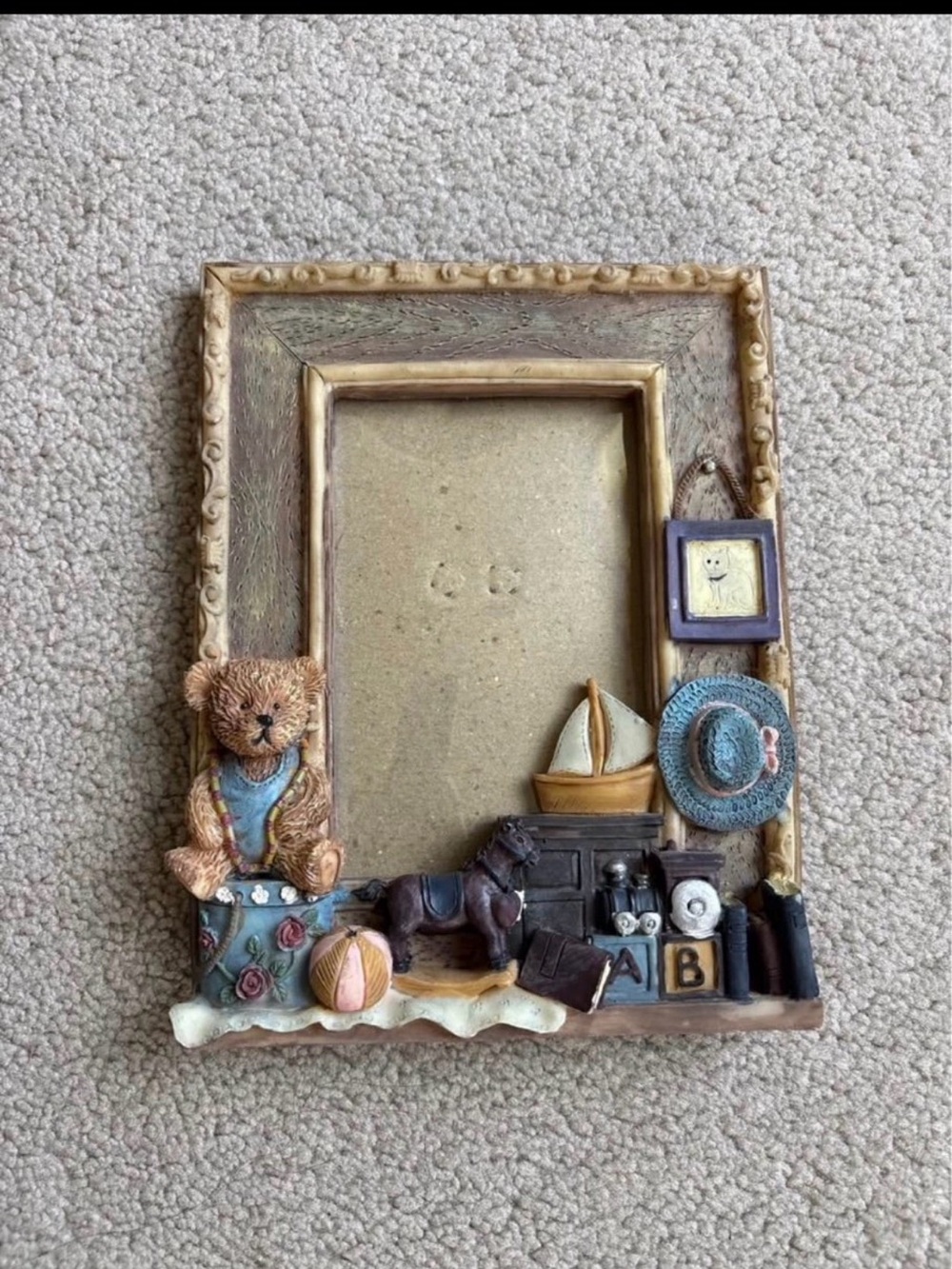Decorative Teddy Bear and Toy Frame in Brown and Blue - Unbranded
